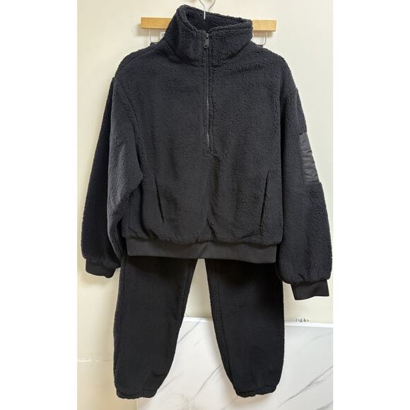 Rae Mode Sherpa Fleece Lounge Set Women's Small Black 2 Piece Set Cozy Joggers - Picture 1 of 8